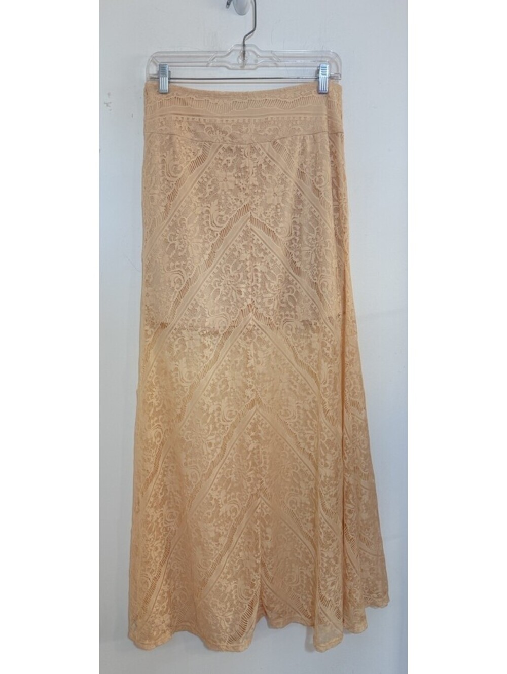 Arden B Womens Large Beige Lace Midi Skirt Elastic Waist Partially Lined